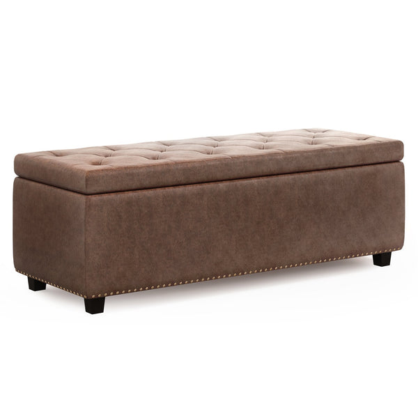 English Elm Hamilton Storage Ottoman - Stylish Distressed Umber Faux Leather With Hidden Storage & Versatile Use B136P159062