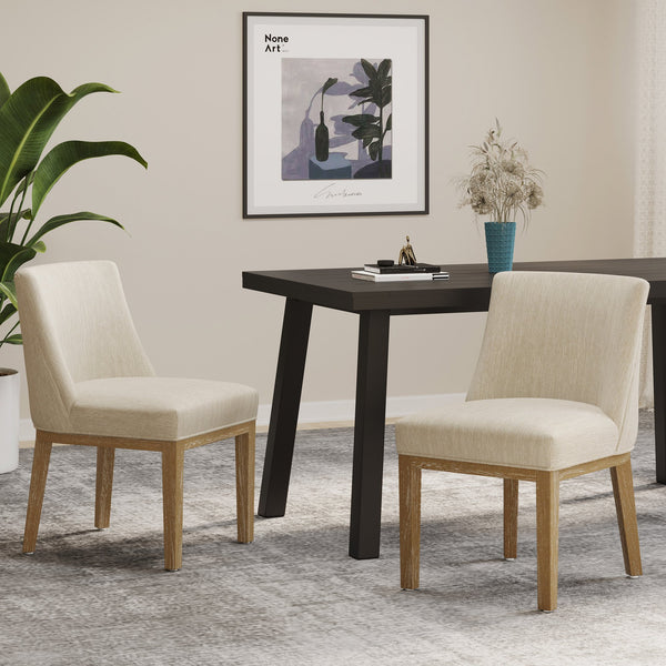English Elm Dining Chair Set of 2 Solid Wood Textured Fabric Upholstered Farmhouse Modern Style 69408.00FBGE