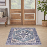 Nourison Brilliance Machine Washable WSB03 Machine Made Power-loomed Ornamental Border Indoor Only Vintage Bohemian Rug Teal Blue, Teal Blue 100% Polyester 99446914279