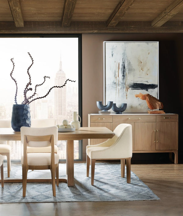 Hooker Furniture Banyon Bay Upholstered Host Chair In Levi Oyster Fabric With Desert Oak Frame — Barrel Back Comfort, Modern Flair 6081-75500-82