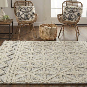 Feizy Rugs Anica Hand-tufted Wool Geometric Rug - Elegant Bohemian Style For Living Rooms And Nurseries Ivory,Black Wool Anc8007fbluivyj00