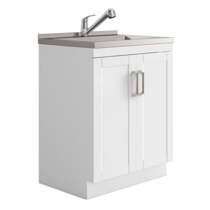 English Elm Kyle 28" All-In-One Laundry Cabinet With Deep Stainless Steel Sink & Pull-Out Faucet - White Finish B136P158800