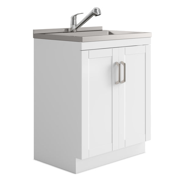 English Elm Kyle 28" All-In-One Laundry Cabinet With Deep Stainless Steel Sink & Pull-Out Faucet - White Finish B136P158800