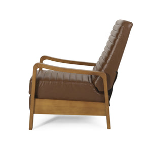 English Elm Christopher Knight Home® - Faux Leather Wood Hand Manual Club Recliner Light Brown PU Push-Back Channel Stitching Rubberwood Frame 71261.00PUCOGN