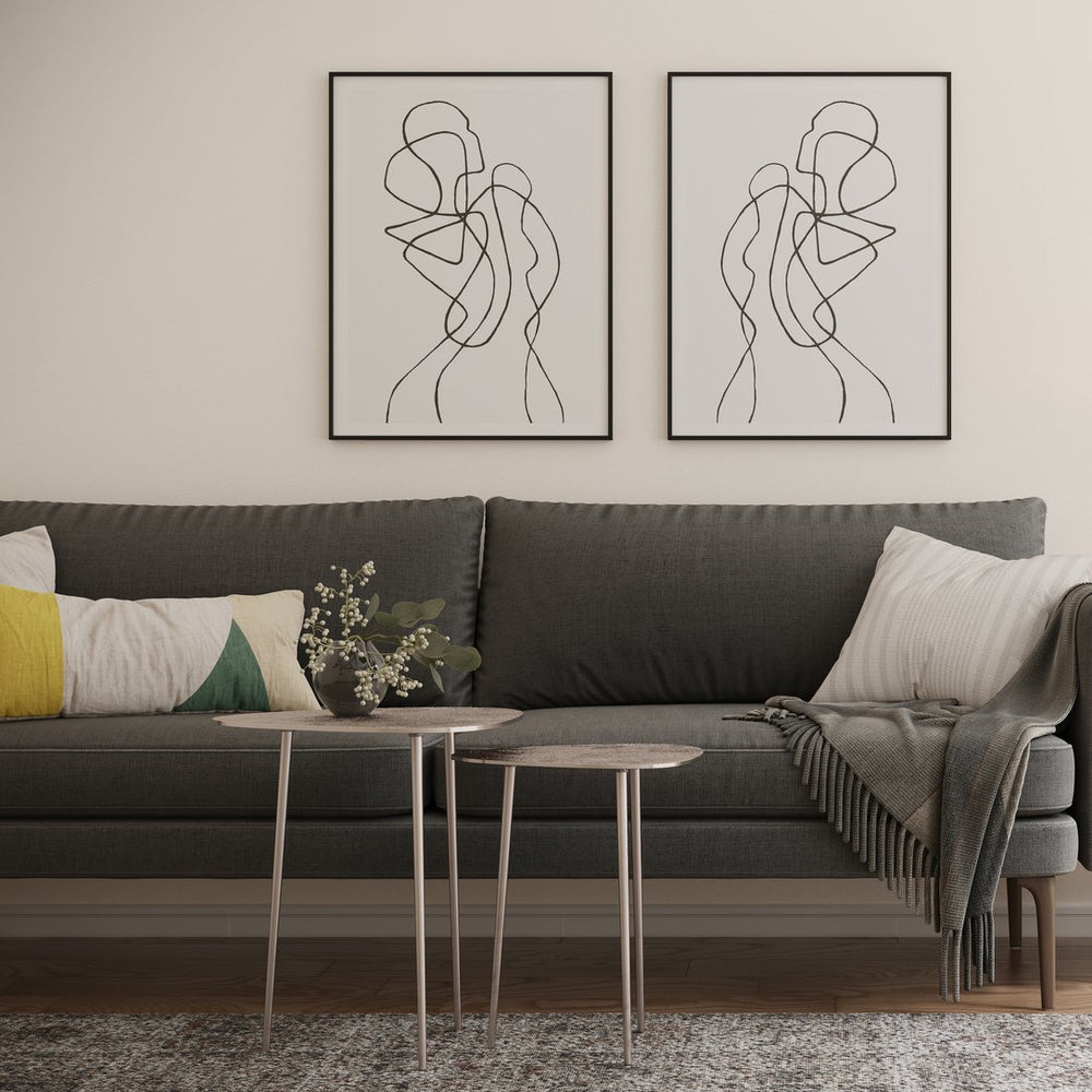 English Elm Shelton Hand-Finished Nickel 2-Pc Metal Nesting Tables — Geometric Etched Tops, Versatile Side/End Use B136P159605