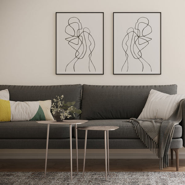 English Elm Shelton Hand-Finished Nickel 2-Pc Metal Nesting Tables — Geometric Etched Tops, Versatile Side/End Use B136P159605