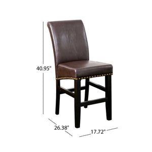 English Elm Christopher Knight Home® - 25.5'' Upholstered Counter Stool Set of 2 in Brown Leather with Solid Wood Frame, Nailhead Trim, Cushioned Comfort 74506.00