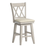 Homelegance By Top-Line Juliette Double X-Back Counter Height Wood Swivel Chair White Rubberwood