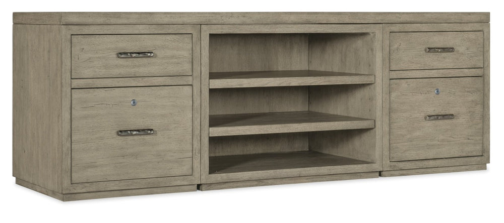 Hooker Furniture Linville Rustic 84" Mink Credenza With Locking File Drawers, Open Cabinet Shelving & Pewter Pulls 24.00 L x 84.00W x 30.00H 6150-10918-85