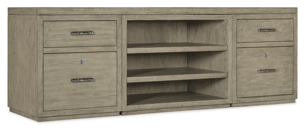 Hooker Furniture Linville Rustic 84" Mink Credenza With Locking File Drawers, Open Cabinet Shelving & Pewter Pulls 24.00 L x 84.00W x 30.00H 6150-10918-85