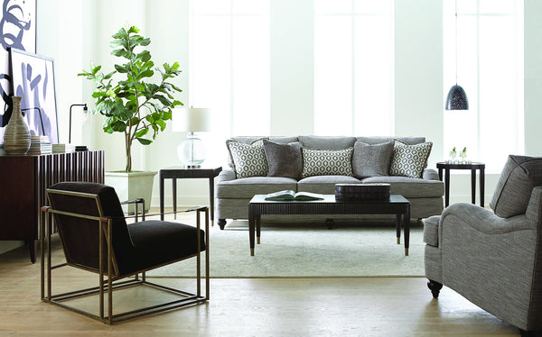 Bernhardt Bernhardt Tarleton Sofa — Spacious 96.5"W Plush Seating, Tailored Seams, Turned Wood Legs, 5 Pillows, Made-To-Order B4267G