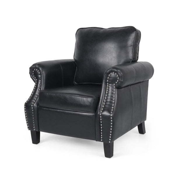 English Elm Club Chair Faux Leather Deep Seat Lounge with Dark Birch Legs for Living Room 71403.00PUMDNT