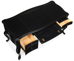 Hooker Furniture Bristowe Executive Desk With Pecan Veneers, Tuxedo Black Finish, Cabriolè Legs & Hidden Storage 5971-10458-99