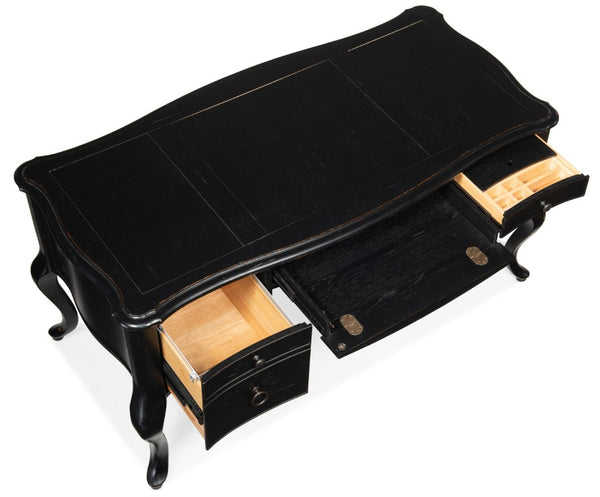 Hooker Furniture Bristowe Executive Desk With Pecan Veneers, Tuxedo Black Finish, Cabriolè Legs & Hidden Storage 5971-10458-99