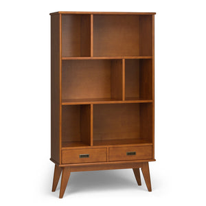 English Elm Draper - Stylish Mid Century Wide Bookcase In Teak Brown With Storage Drawers For Modern Spaces B136P158160