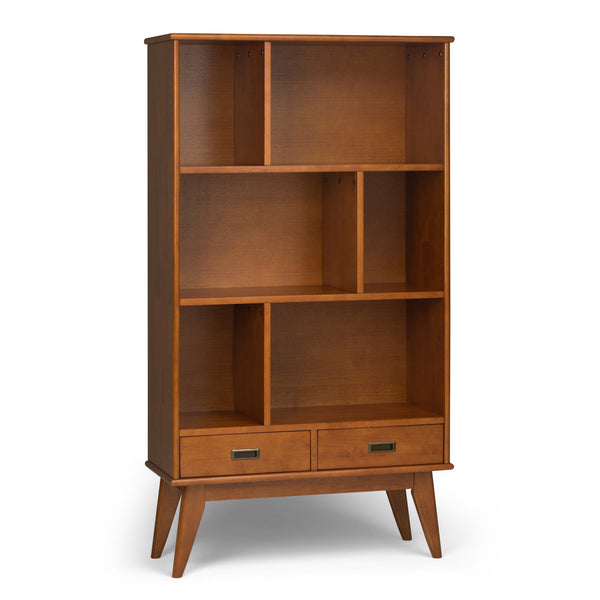 English Elm Draper - Stylish Mid Century Wide Bookcase In Teak Brown With Storage Drawers For Modern Spaces B136P158160