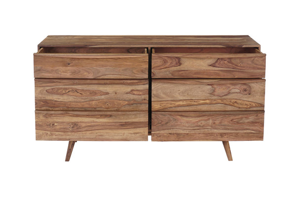 Porter Designs Porter Fusion Solid Sheesham Wood Dresser Table With Mid-century Flair & Unique Architectural Mirror Light Brown Wood 04-117-01-6750n