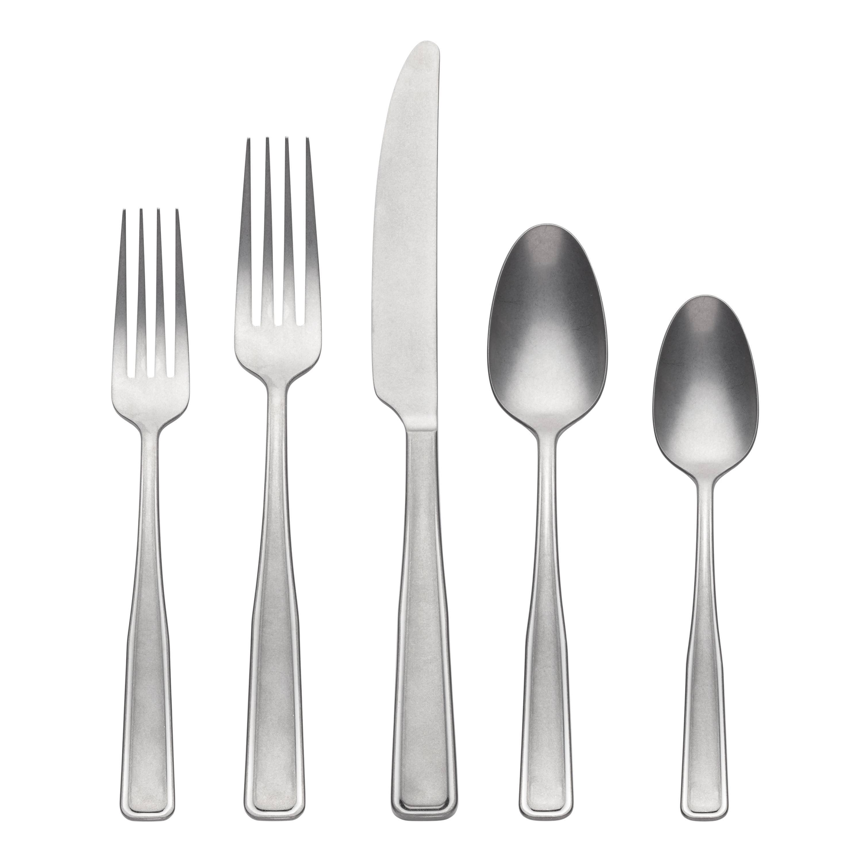 Oneida Reid 20-Piece Stainless Steel Flatware Set, Vintage Tumbled Fin