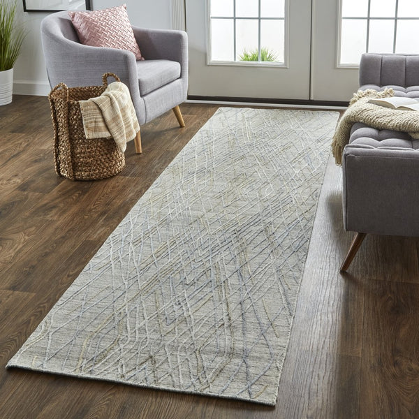 Feizy Rugs Elias Handwoven Abstract Diamond Area Rug In Luxurious Viscose And Wool For Elegant Home Decor Gray,Blue Viscose,Wool Els6589fslv000i29