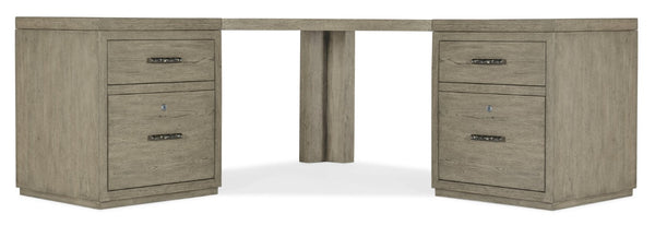 Hooker Furniture Linville L-Shaped Corner Desk With Oak Veneer, Locking File Drawers, Antique Pewter Hardware — Stylish Workspace Gray 6150-10934-85