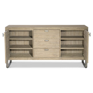 Bernhardt Bernhardt Tribeca Buffet Aurum Finish — 64" White Oak Storage Buffet With Soft-Close Drawers & Steel Base 333133