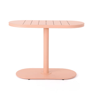 English Elm Santa Monica Outdoor Bistro Set Powder Coated Iron Oval Table Two Slat Chairs Patio Coral 62015.00CRL