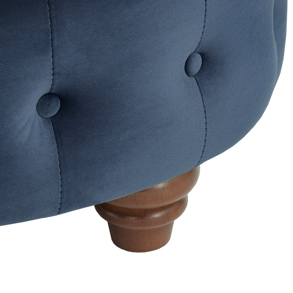Homelegance By Top-Line Dayanna Velvet Tufted Scroll Arm Chesterfield Curved Loveseat Blue Velvet