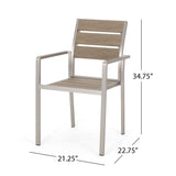 Christopher Knight Home® - Noble House - Cape Coral Outdoor Modern Aluminum Dining Chair with Faux Wood Seat - Set of 2