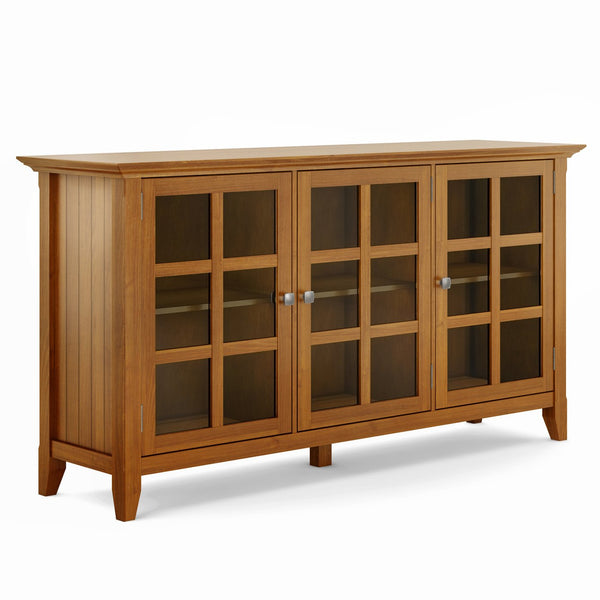 English Elm Acadian Wide Storage Cabinet - Handcrafted Solid Wood In Light Golden Brown With Glass Doors & Shelves B136P158288