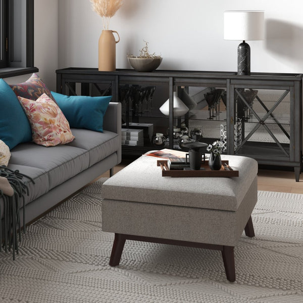 English Elm Owen Coffee Table Storage Ottoman - Stylish Mid-Century Design In Durable Cloud Grey Fabric B136P159186-GIGA