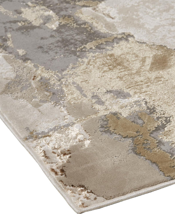 Feizy Rugs Aura Modern Abstract Rug – Durable Power Loomed Polyester Blend With Gold & Champagne Accents Gray,Ivory,Gold Polyester,Polypropylene Aur3737fgldgryj00