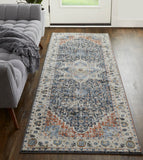 Feizy Rugs Kaia Polypropylene/Viscose/Polyester Machine Made Bohemian & Eclectic Rug Ivory/Blue/Red 3' x 10'