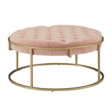 Homelegance By Top-Line Piper Gold Finish Velvet Button Tufted Round Ottoman Pink Velvet