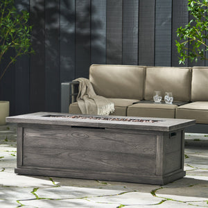 English Elm 56" Outdoor Rectangular Propane Fire Pit 50000 Btu Mgo Concrete Wood Grain Patio 57570.00GRY-50K
