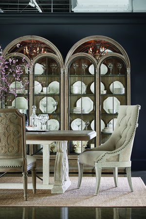 A.R.T. Furniture Arch Salvage Reeves Host Chair - Elegant New Traditional Design With Button Tufting & Nail Head Trim Brown, Beige Parrawood Solids,Cathedral Elm Veneers,Foam,Fabric,Metal 233200-2802