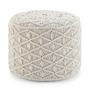 English Elm Coates Round Macrame Pouf in Natural White - Handcrafted Cotton, Supportive Polystyrene Fill, Versatile Accent Seat B136P159319