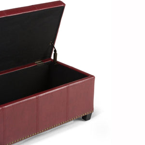 English Elm Kingsley Large Storage Ottoman with Nailhead Trim and Child-Safe Hinge – Faux Leather Bench Seat Red B136P158179