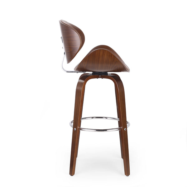 English Elm Christopher Knight Home® - 30" Mid-Century Modern Upholstered Swivel Barstool with Beech Frame, Concave Seat, Easy-Clean Leather Finish Brown 67493.00PUCOGN