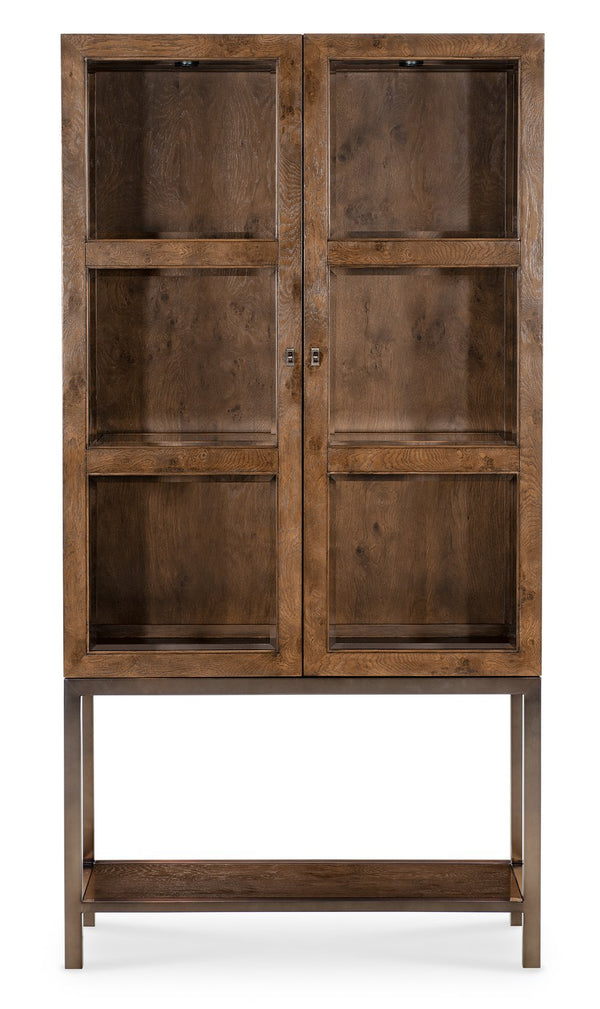 Hooker Furniture Melange Mulholland Oak Veneer Display Cabinet with Led Lighting and Bronze Accents 628-75018-82