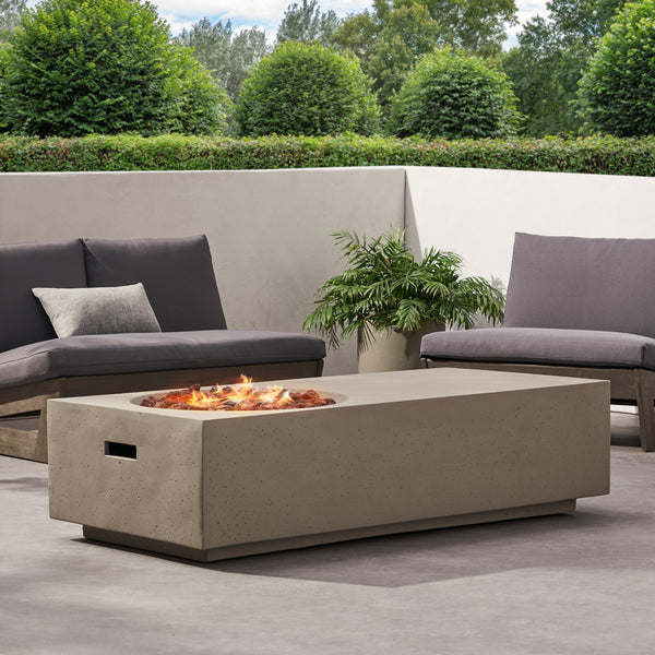 English Elm Rectangle Mgo Outdoor Fire Pit Table 50000 Btu Concrete Finish Modern Lounge 74003.00LGRY-50K