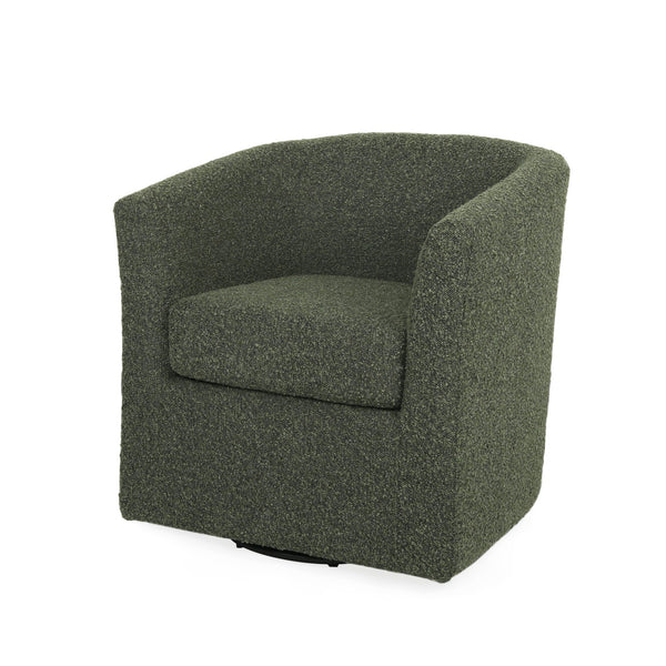 English Elm Swivel Barrel Club Chair Upholstered 360 Degree Base for Living Room Reading Nook 57685.00FBLKGRN