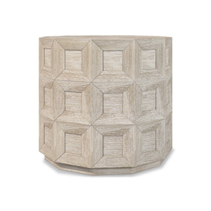 Bernhardt Bernhardt Prado Round Side Table In Tawny Resin Woodgrain Finish With Coffered Detail & Plinth Base 324124A