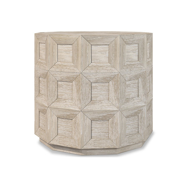 Bernhardt Bernhardt Prado Round Side Table In Tawny Resin Woodgrain Finish With Coffered Detail & Plinth Base 324124A