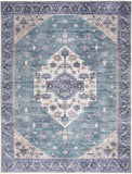 Nourison Brilliance Machine Washable WSB03 Machine Made Power-loomed Ornamental Border Indoor Only Vintage Bohemian Rug Teal Blue, Teal Blue 100% Polyester 99446914293