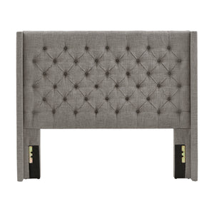 Homelegance By Top-Line Thorin Wingback Button Tufted Linen Fabric Headboard Grey Linen