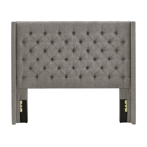 Homelegance By Top-Line Thorin Wingback Button Tufted Linen Fabric Headboard Grey Linen