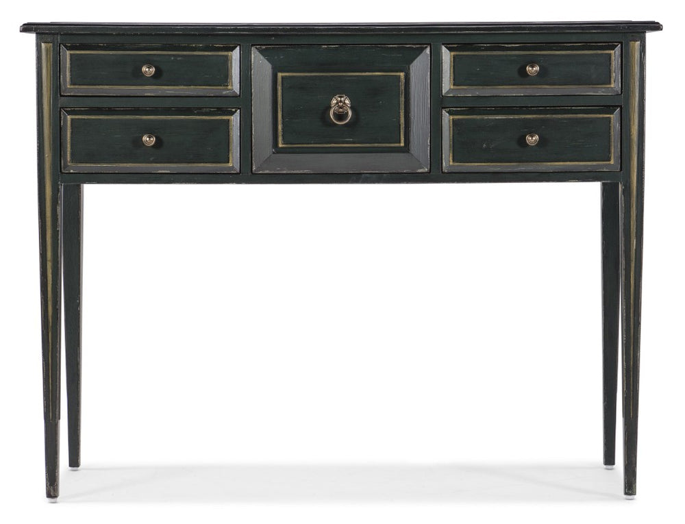 Hooker Furniture Charleston Weathered Green Five-Drawer Console Table With Cherry Interiors, Tapered Legs & Pewter Pulls 6750-85013-34