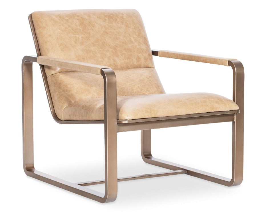 Hooker Furniture Cooper Firenze Ghiaia Leather Lounge Chair With Gold Frame, Armless Sculptural Design For Luxe Spaces CC900-01-081