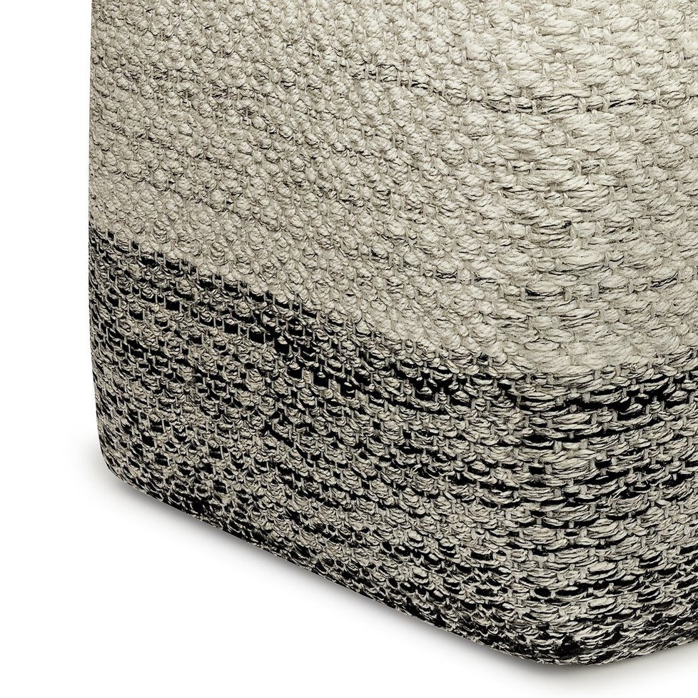 English Elm Macie Square Woven Outdoor/Indoor Pouf — Recycled PET Grey & White, Water + UV Resistant Seat 18" B136P159023