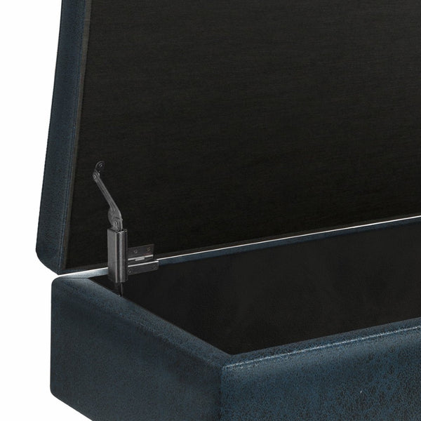 English Elm Owen - Stylish Mid-Century Small Storage Ottoman In Distressed Dark Blue Vegan Leather For Versatility B136P159197-GIGA